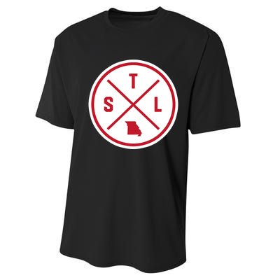 Classic St. Louis STL Circle Patch Red Design Performance Sprint T-Shirt