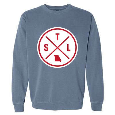 Classic St. Louis STL Circle Patch Red Design Garment-Dyed Sweatshirt