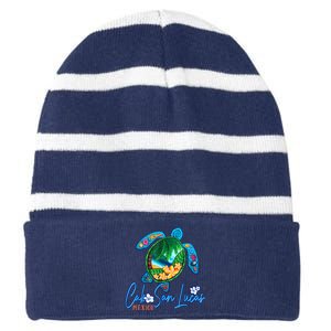 Cabo San Lucas Sea Turtle Mexico Vacation Family Trip Striped Beanie with Solid Band