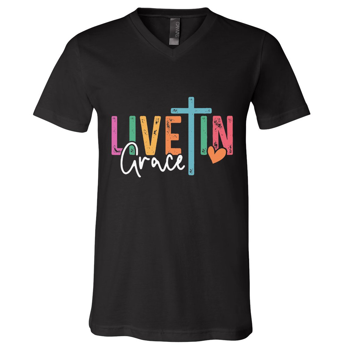 Christian Saying Live In Grace Jesus God Faith Bible V-Neck T-Shirt