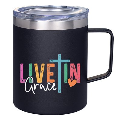 Christian Saying Live In Grace Jesus God Faith Bible 12oz Stainless Steel Coffee Mug