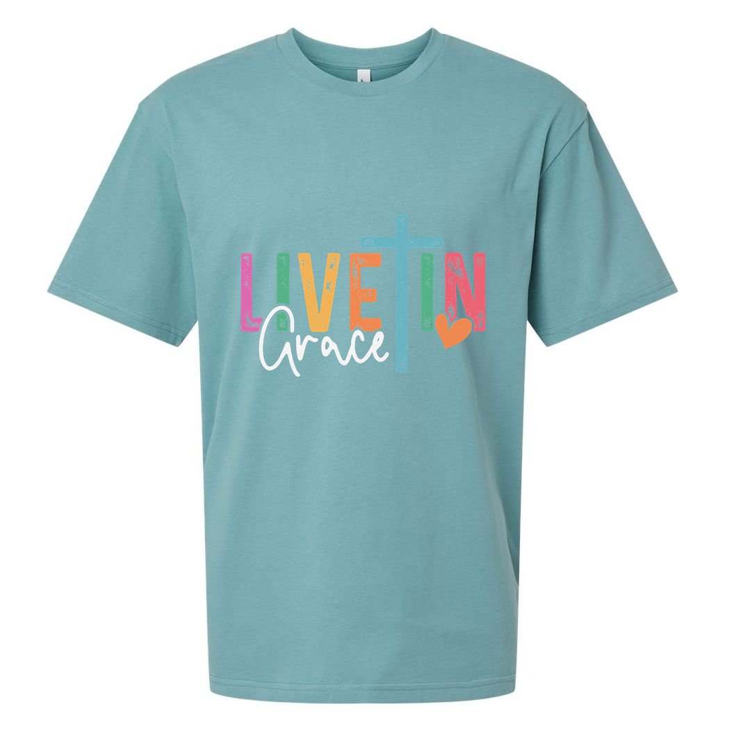 Christian Saying Live In Grace Jesus God Faith Bible Sueded Cloud Jersey T-Shirt