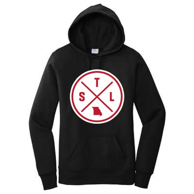 Classic St. Louis STL Circle Patch Red Design Women's Pullover Hoodie