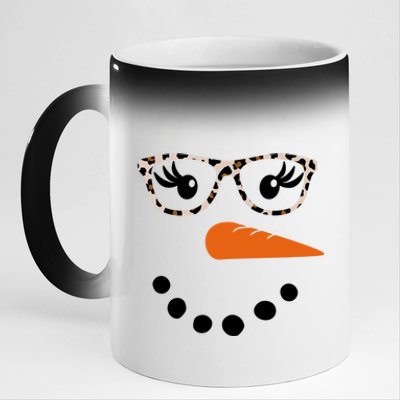 Cute Snowman Leopard Face Lady 11oz Black Color Changing Mug