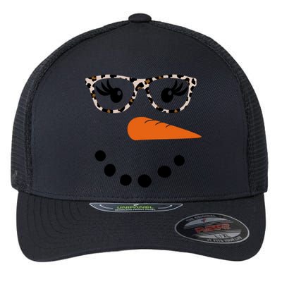 Cute Snowman Leopard Face Lady Flexfit Unipanel Trucker Cap