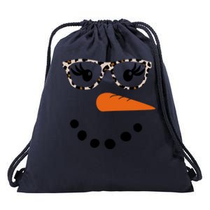 Cute Snowman Leopard Face Lady Drawstring Bag