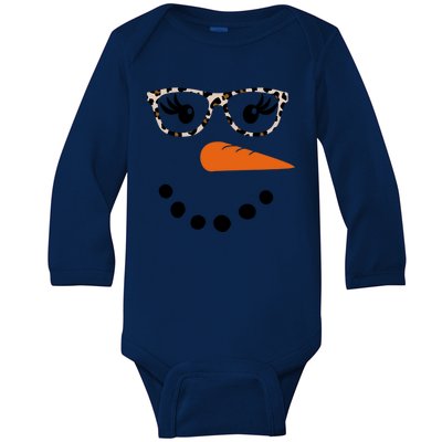 Cute Snowman Leopard Face Lady Baby Long Sleeve Bodysuit