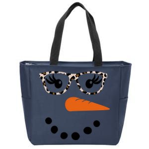 Cute Snowman Leopard Face Lady Zip Tote Bag