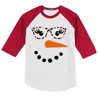 Cute Snowman Leopard Face Lady Kids Colorblock Raglan Jersey