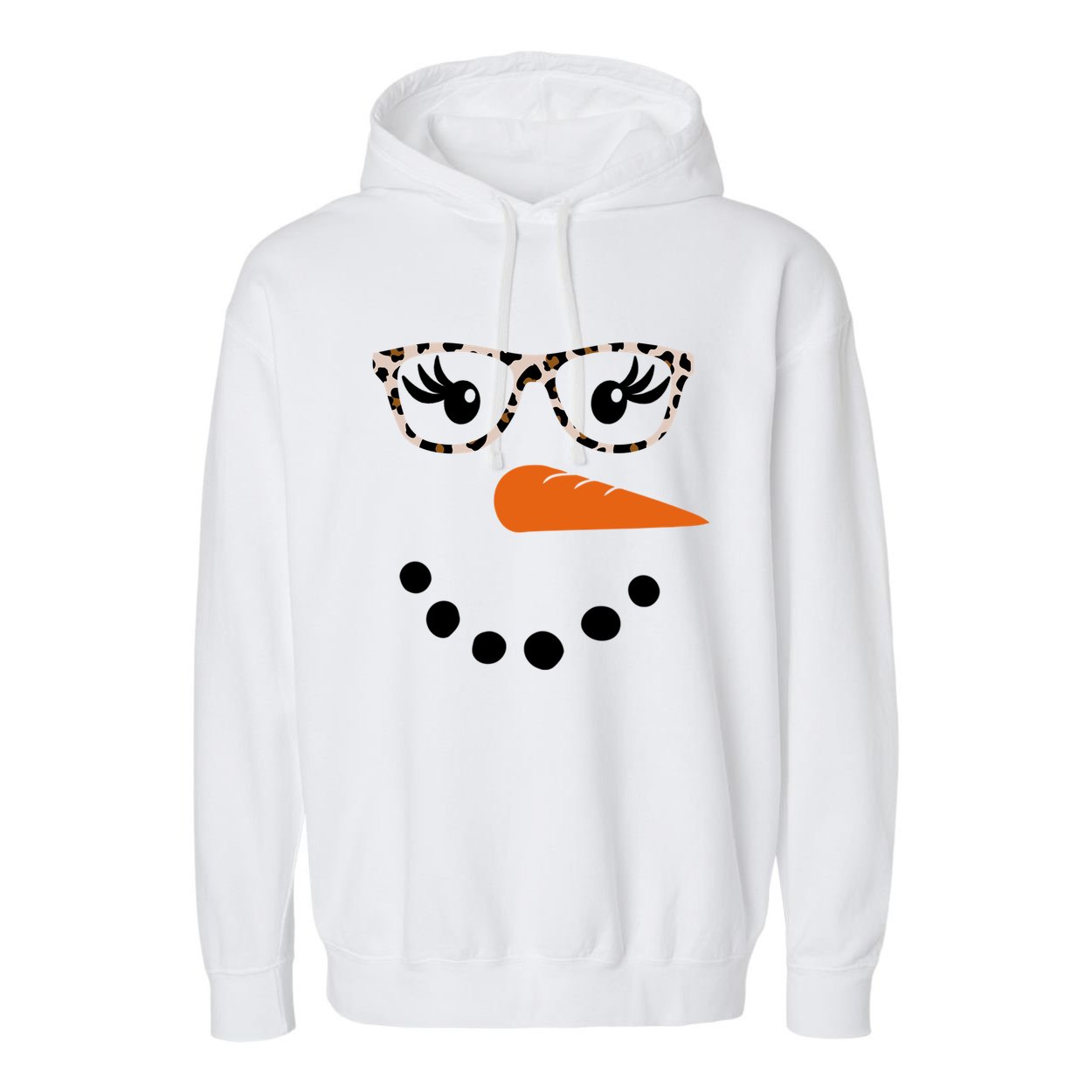 Cute Snowman Leopard Face Lady Garment-Dyed Fleece Hoodie
