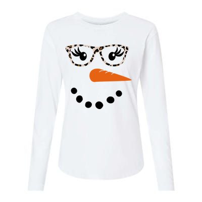 Cute Snowman Leopard Face Lady Womens Cotton Relaxed Long Sleeve T-Shirt