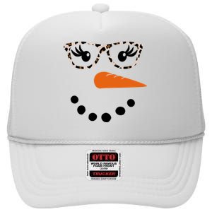 Cute Snowman Leopard Face Lady High Crown Mesh Back Trucker Hat