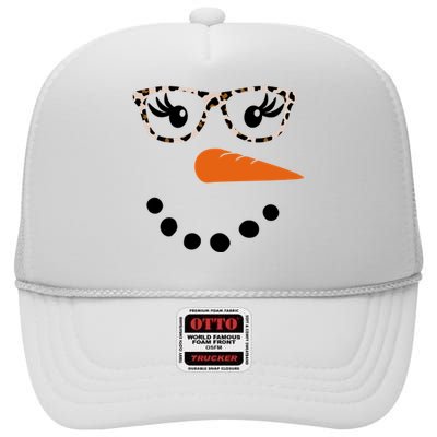 Cute Snowman Leopard Face Lady High Crown Mesh Back Trucker Hat