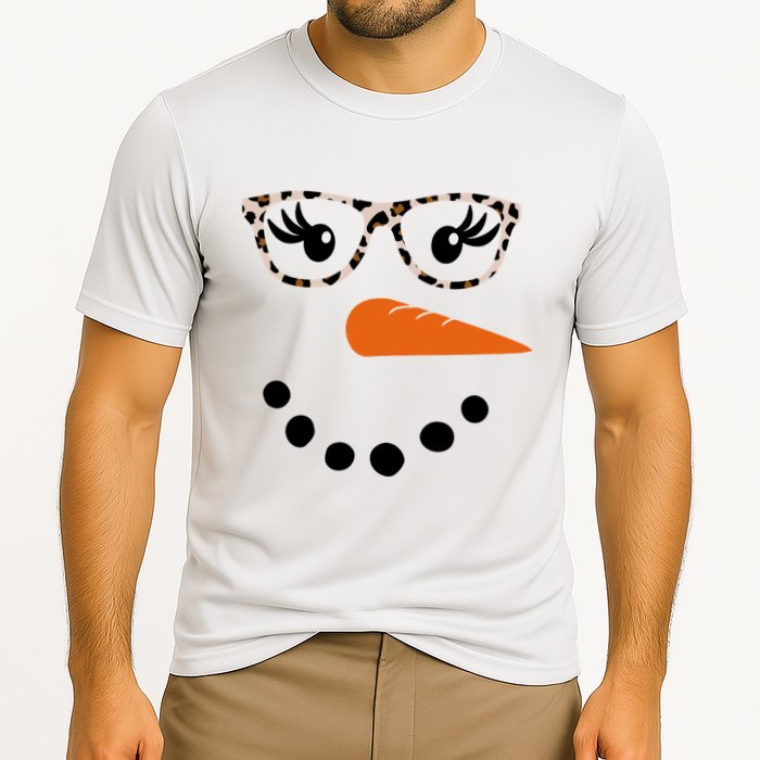 Cute Snowman Leopard Face Lady Cooling Performance Crew T-Shirt