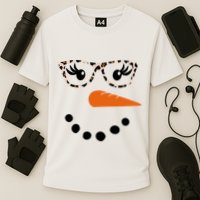 Cute Snowman Leopard Face Lady Cooling Performance Crew T-Shirt