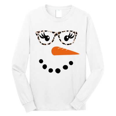 Cute Snowman Leopard Face Lady Long Sleeve Shirt