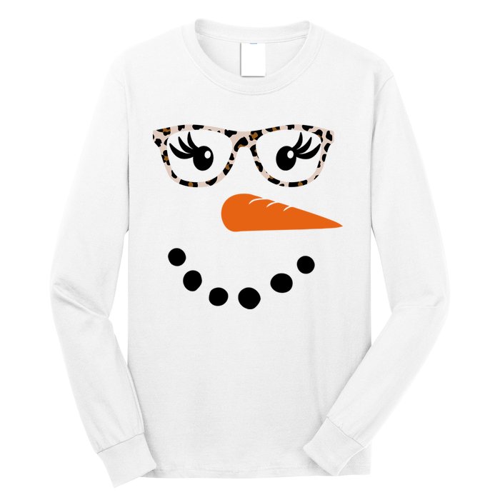 Cute Snowman Leopard Face Lady Long Sleeve Shirt