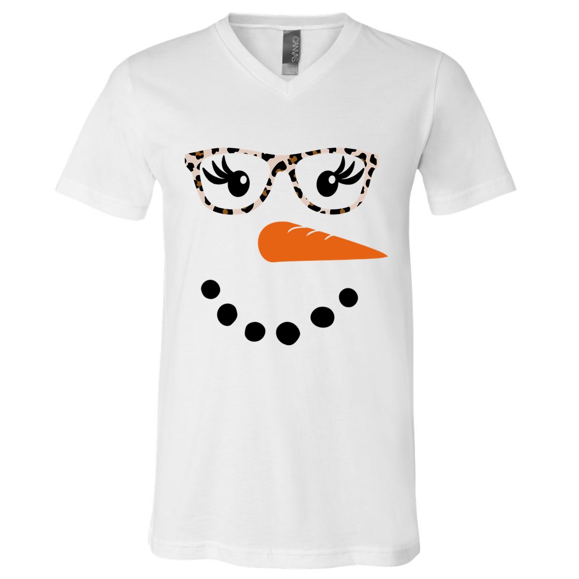 Cute Snowman Leopard Face Lady V-Neck T-Shirt