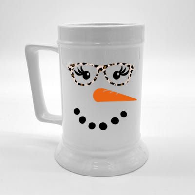 Cute Snowman Leopard Face Lady Beer Stein