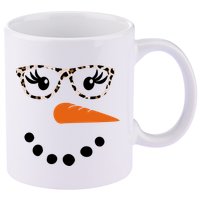 Cute Snowman Leopard Face Lady 11oz C Handle Ceramic Mug