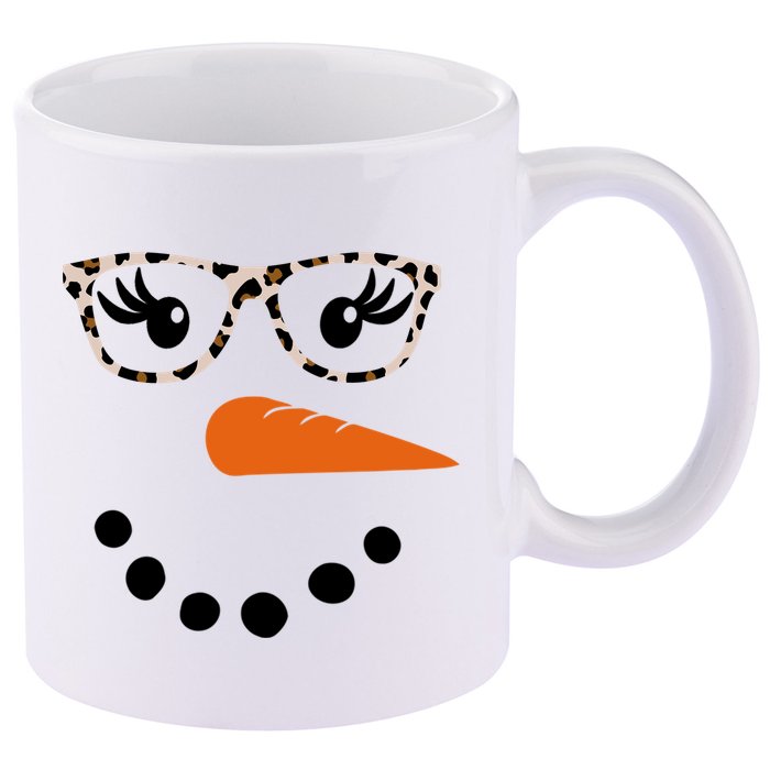 Cute Snowman Leopard Face Lady 11oz C Handle Ceramic Mug