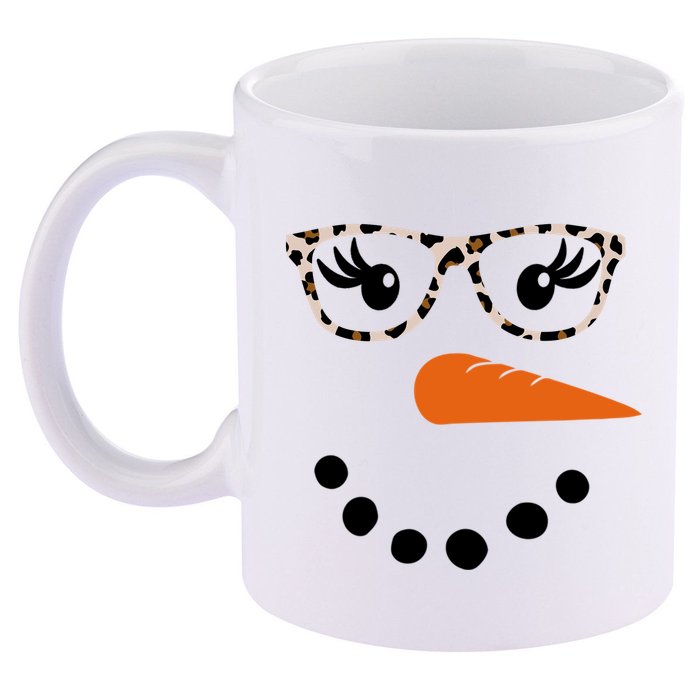Cute Snowman Leopard Face Lady 11oz C Handle Ceramic Mug