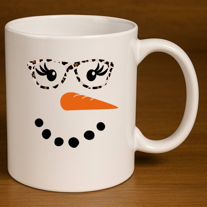 Cute Snowman Leopard Face Lady 11oz C Handle Ceramic Mug