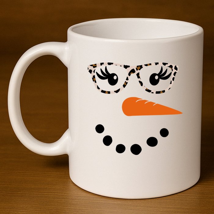 Cute Snowman Leopard Face Lady 11oz C Handle Ceramic Mug