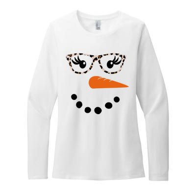 Cute Snowman Leopard Face Lady Womens CVC Long Sleeve Shirt