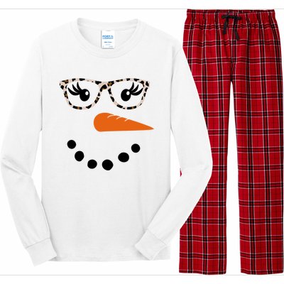 Cute Snowman Leopard Face Lady Long Sleeve Pajama Set