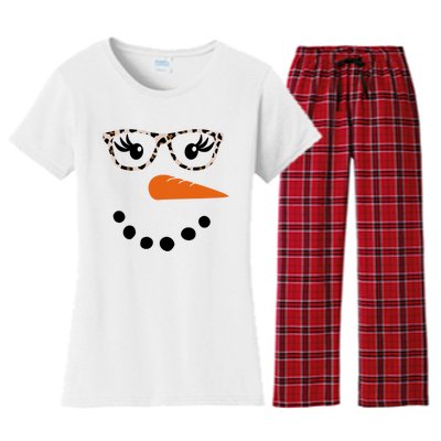 Cute Snowman Leopard Face Lady Women's Flannel Pajama Set