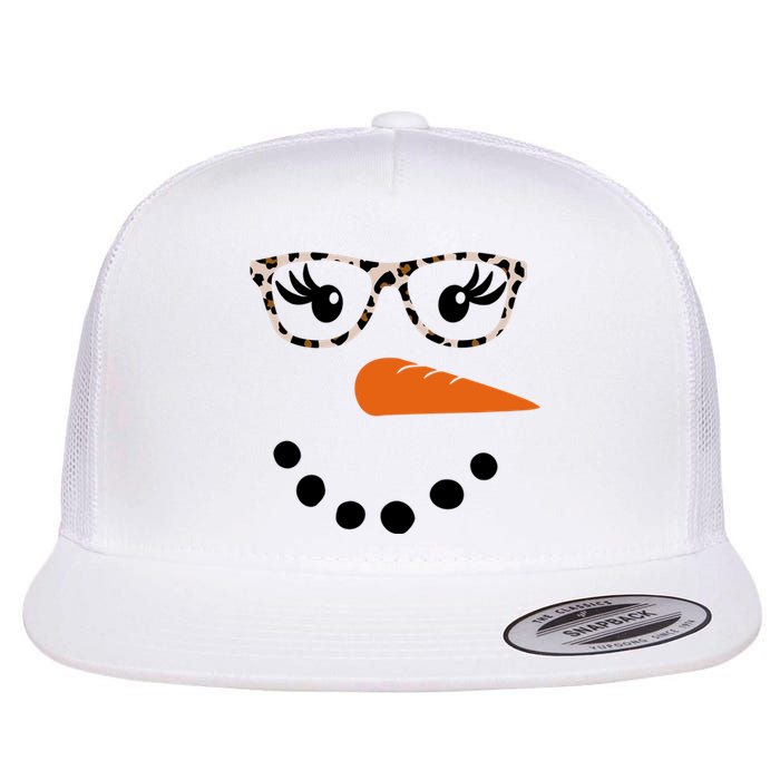 Cute Snowman Leopard Face Lady Flat Bill Trucker Hat