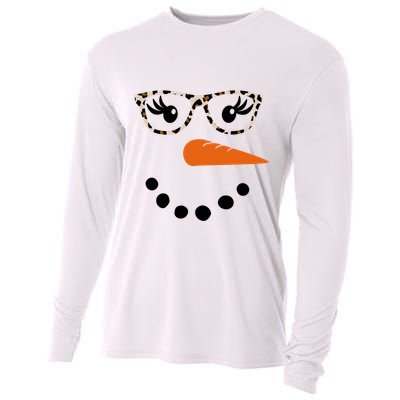 Cute Snowman Leopard Face Lady Cooling Performance Long Sleeve Crew