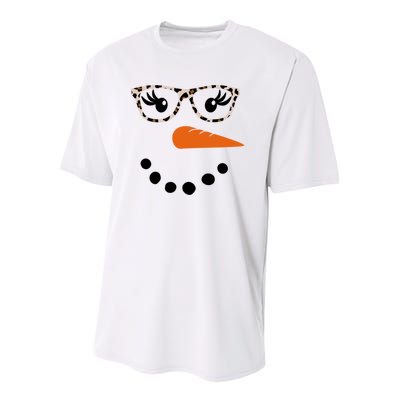 Cute Snowman Leopard Face Lady Youth Performance Sprint T-Shirt