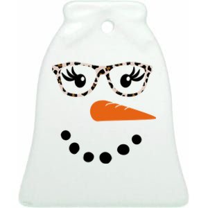 Cute Snowman Leopard Face Lady Ceramic Bell Ornament