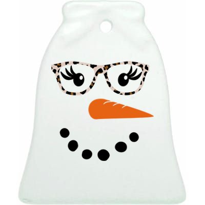 Cute Snowman Leopard Face Lady Ceramic Bell Ornament