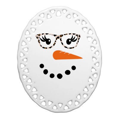 Cute Snowman Leopard Face Lady Ceramic Oval Ornament