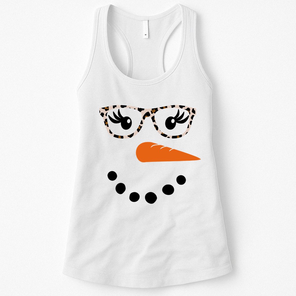 Cute Snowman Leopard Face Lady Womens Tank Top