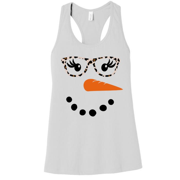 Cute Snowman Leopard Face Lady Women's Racerback Tank