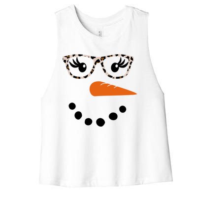 Cute Snowman Leopard Face Lady Women's Racerback Cropped Tank