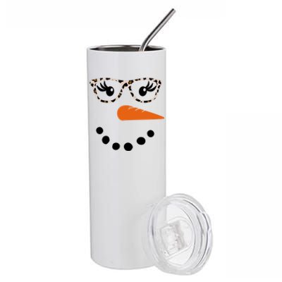 Cute Snowman Leopard Face Lady Stainless Steel Tumbler