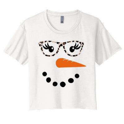 Cute Snowman Leopard Face Lady Women's Crop Top Tee