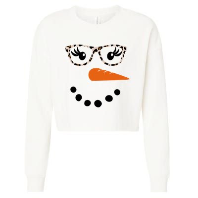 Cute Snowman Leopard Face Lady Cropped Pullover Crew