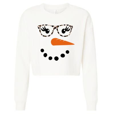 Cute Snowman Leopard Face Lady Cropped Pullover Crew