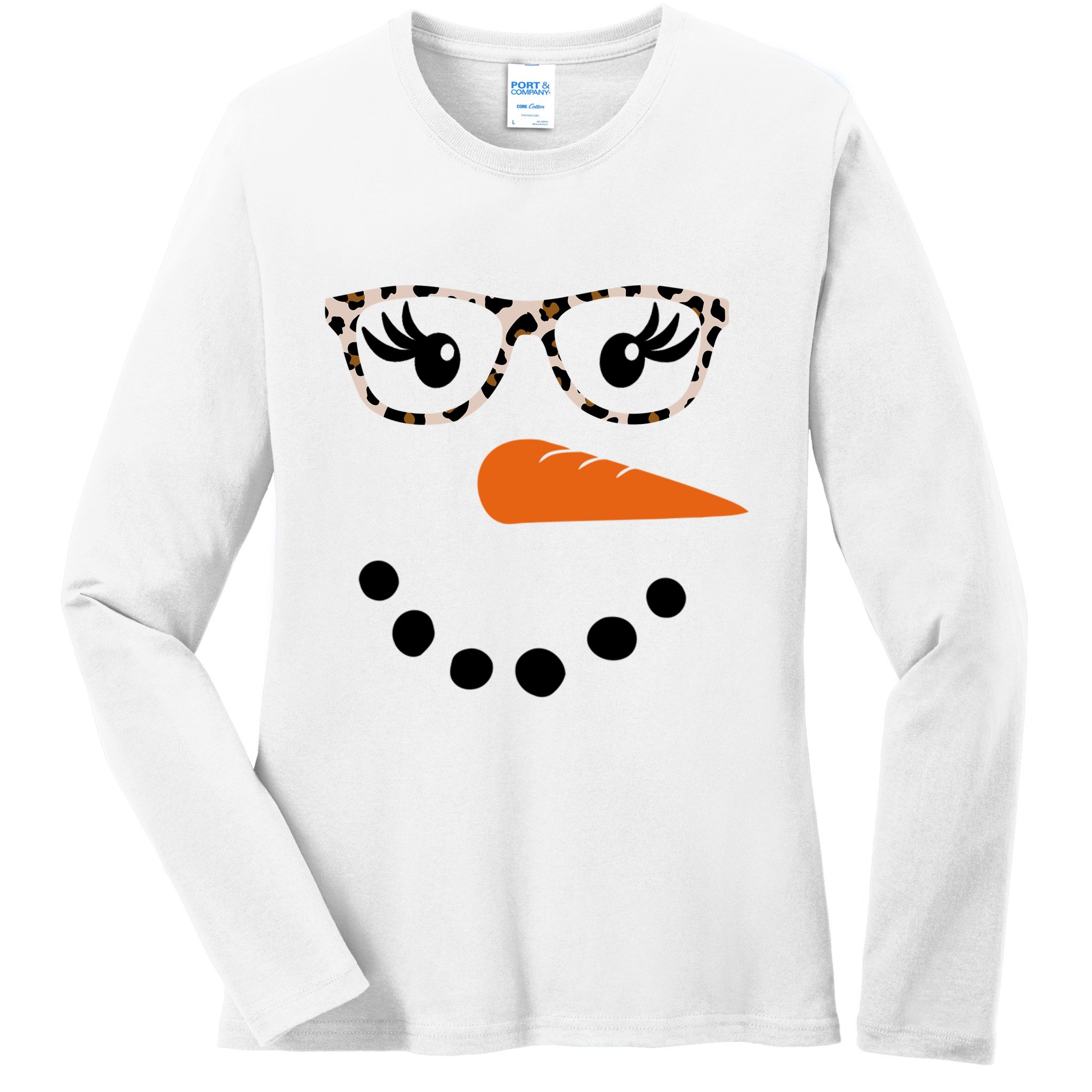 Cute Snowman Leopard Face Lady Ladies Long Sleeve Shirt