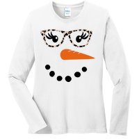 Cute Snowman Leopard Face Lady Ladies Long Sleeve Shirt