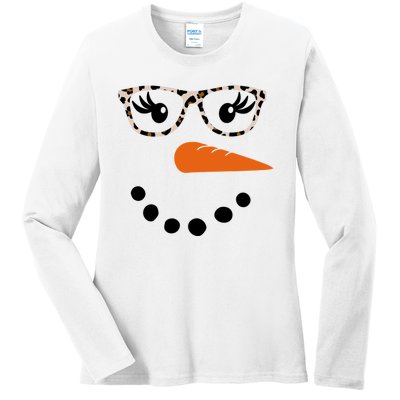 Cute Snowman Leopard Face Lady Ladies Long Sleeve Shirt