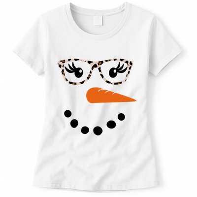 Cute Snowman Leopard Face Lady Womens T-Shirt