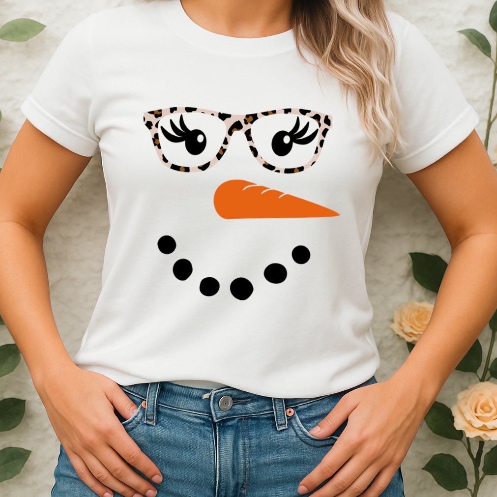 Cute Snowman Leopard Face Lady Womens T-Shirt