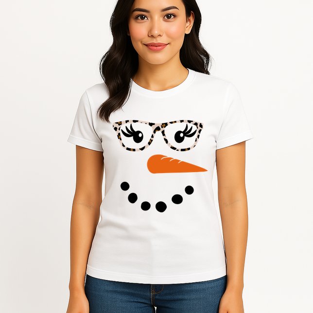 Cute Snowman Leopard Face Lady Womens T-Shirt